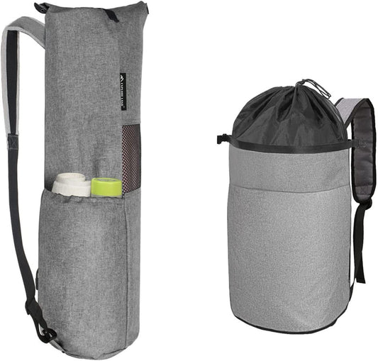 Explore Land Oxford Yoga Mat Storage Bag (Fits for Standard Yoga Mat, Grey) Bundle with Cuddly Nest Oxford Laundry Bag 2 in 1(M, Grey)