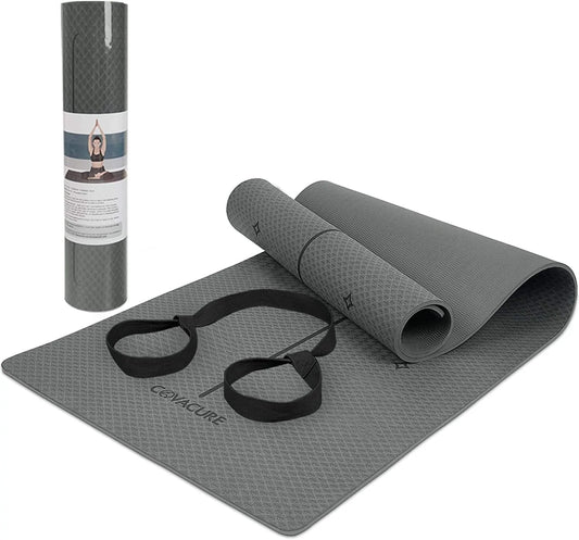 Covacure Yoga Mat for Women - Non Slip Thick Yoga Mat with Adjustbale Carrying Strap, Eco Friendly, Anti-Tear Proof Workout Exercise Mat for Men, Pilates and Exercises