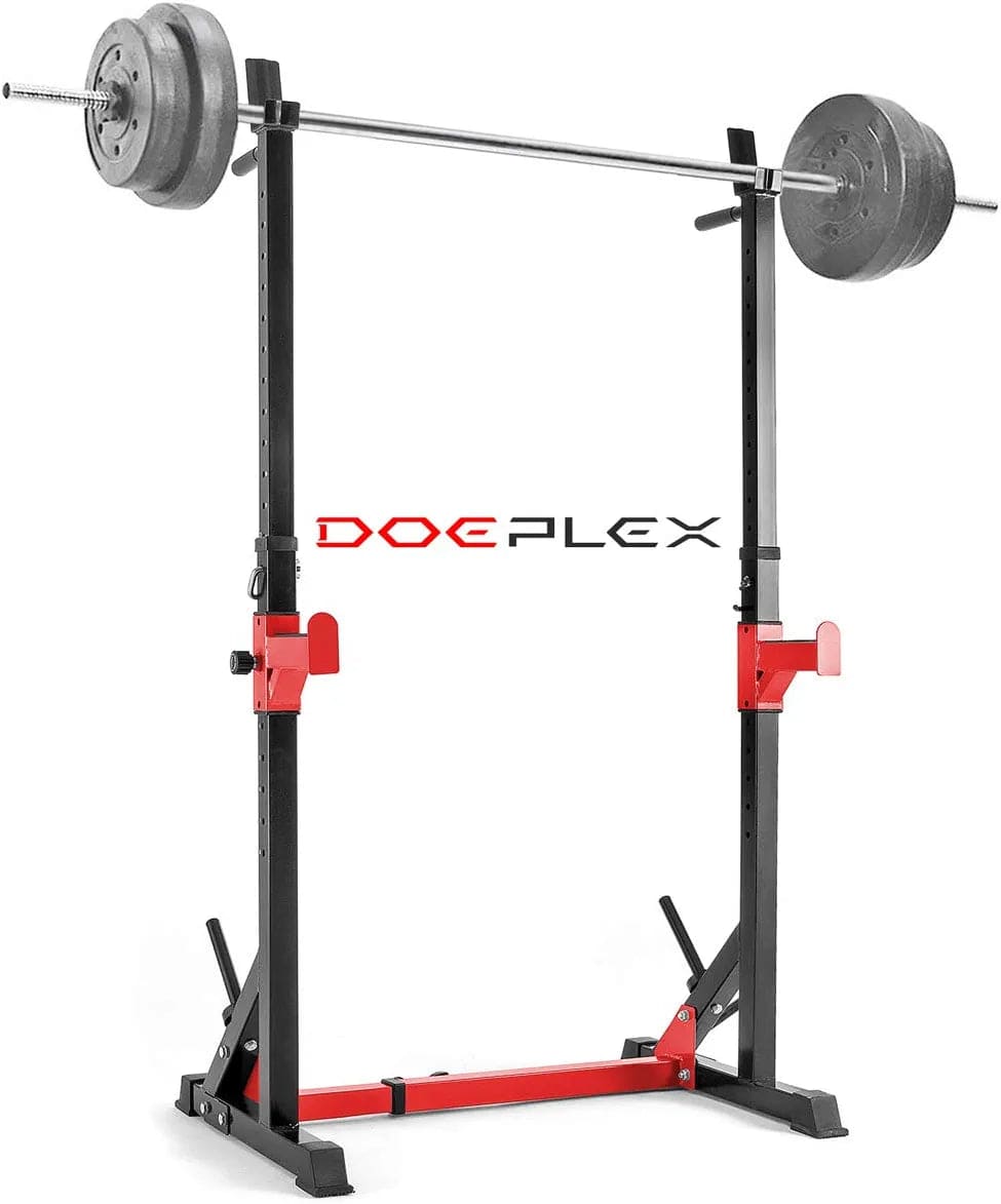 Doeplex [2023 Upgrade] Multi-Function Adjustable Squat Rack Exercise Stand - 550-Pound Capacity (Black/Red)
