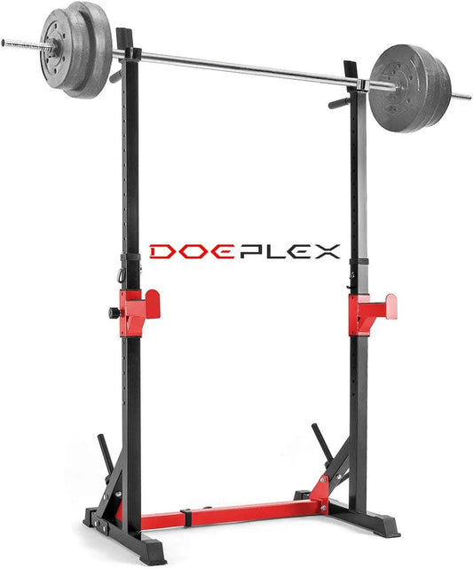 Doeplex [2023 Upgrade] Multi-Function Adjustable Squat Rack Exercise Stand - 550-Pound Capacity (Black/Red)