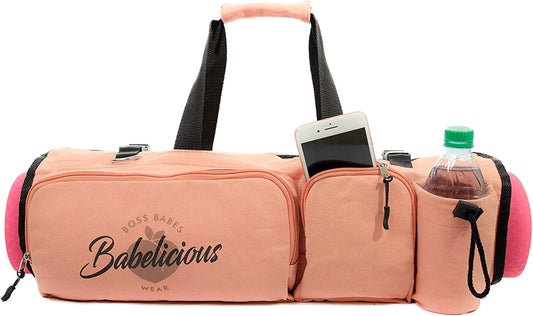 Babeliciouswear Boss Babe All in One Yoga, Gym, Beach Bag with Pockets Fit All Mat Sizes, Pilates, Gym Towel, Compartments for Clothes and Accessories