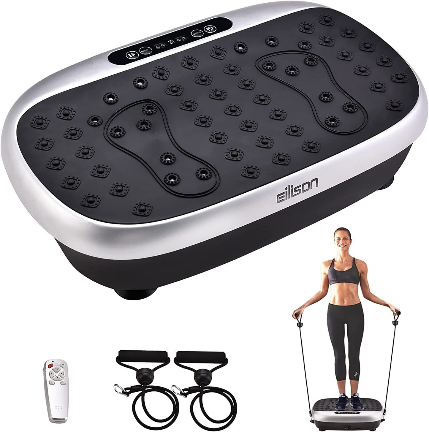 EILISON Atom Vibration Plate Exercise Machine - Full Body Vibration Fitness Platform Equipment for Home & Travel Workout, Weight Loss, Toning & Wellness - Max User Weight 250Lbs