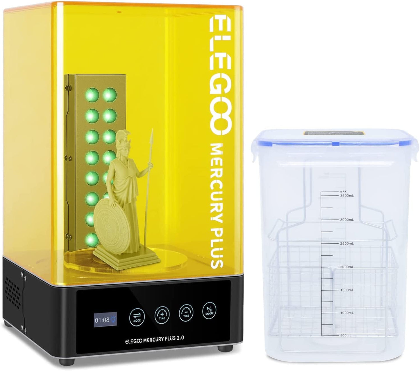 ELEGOO Mercury plus 2.0 Wash and Cure Station Washing and Curing Machine Resin Curing Station for LCD/DLP/SLA 3D Printed Models with Rotary Curing Turntable and Washing Bucket