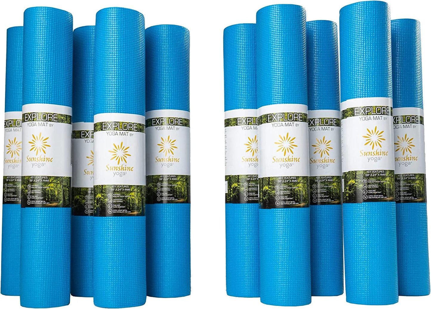 Explore Yoga Mat - 10 Pack - Studio and School Ready - (68" X 24" X 4Mm) Anti-Tear, Non-Slip Exercise & Fitness Mat for All Types of Yoga, Pilates & Exercise