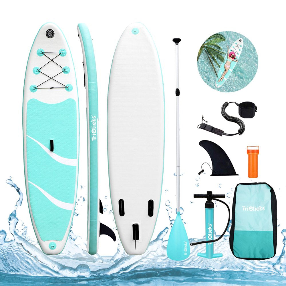 10Ft Inflatable Stand up Paddle Board SUP Non-Slip EVA Deck Surfboard Surfing Board W/ Free Backpack,Leash,3 Fins,Adjustable Paddle,Pump,Repair Kit for Adult Fishing Yoga River Lake Sea(Ice Blue)