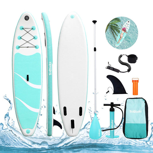10Ft Inflatable Stand up Paddle Board SUP Non-Slip EVA Deck Surfboard Surfing Board W/ Free Backpack,Leash,3 Fins,Adjustable Paddle,Pump,Repair Kit for Adult Fishing Yoga River Lake Sea(Ice Blue)