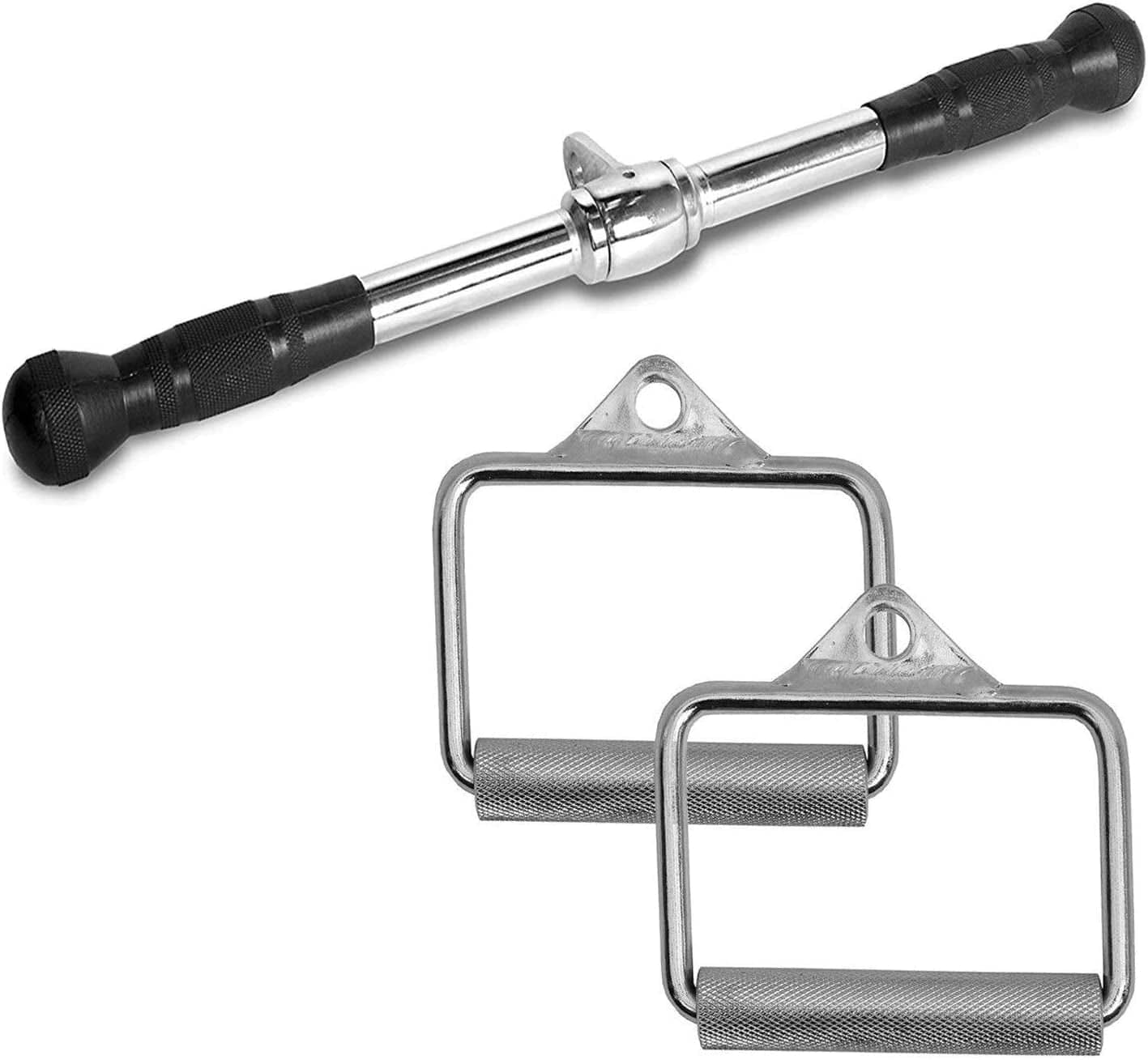 FITNESS MANIAC LAT Machine Accessory Pull down Bar, Tricep Rope, V Bar Grip Handles, Rowing Handle Rubber Grips, Snap Hooks, D Handle Metal Grips Gym Cable Attachments Training Exercise