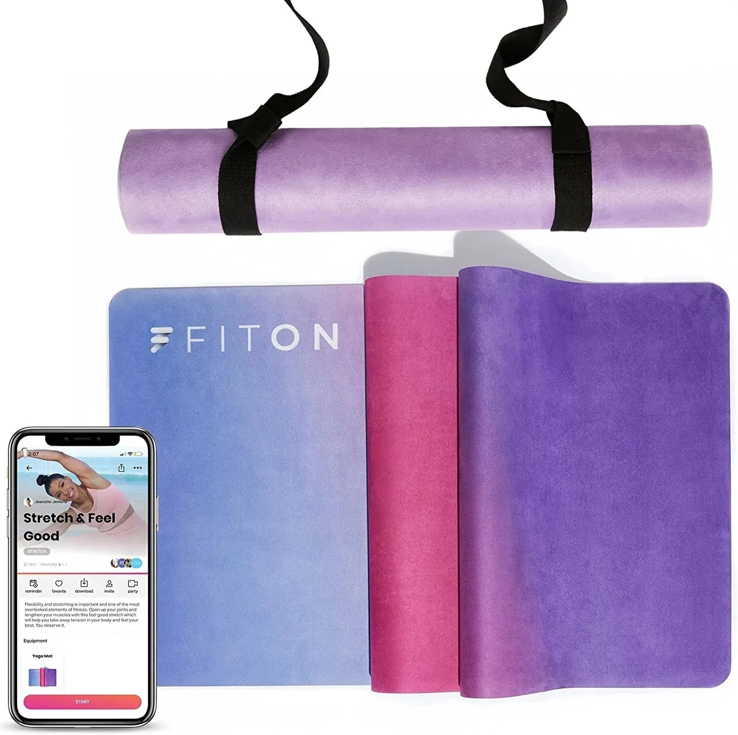 Fiton Yoga Mat Thick, Soft & Cushioned Workout Mat with Carrying Strap, Non-Slip Fitness Mat for Yoga, Pilates, Pelvic Floor Routine Exercise, Workout Mats for Home Gym Workouts 70" X 24"