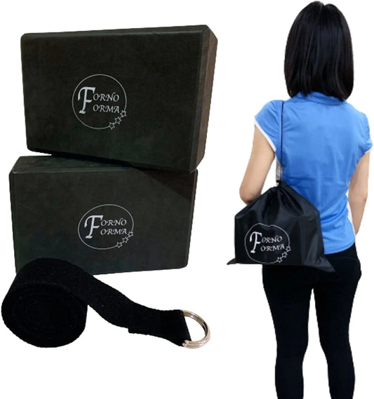 Forno Forma Yoga Blocks 2 Packs with Yoga Strap Set - Eco-Friendly EVA Foam Block - Lightweight and Non Slip Surface - Provide Stability and Improve the Alignment of the Body