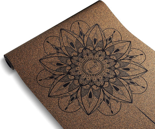 Livity Yoga - Mandala Cork Yoga Mat, Durable & Non-Slip Workout Mat, Cork Exercise Mat with Beautiful Mandala Design & Alignment Points, 74 X 24 X 0.2 Inches