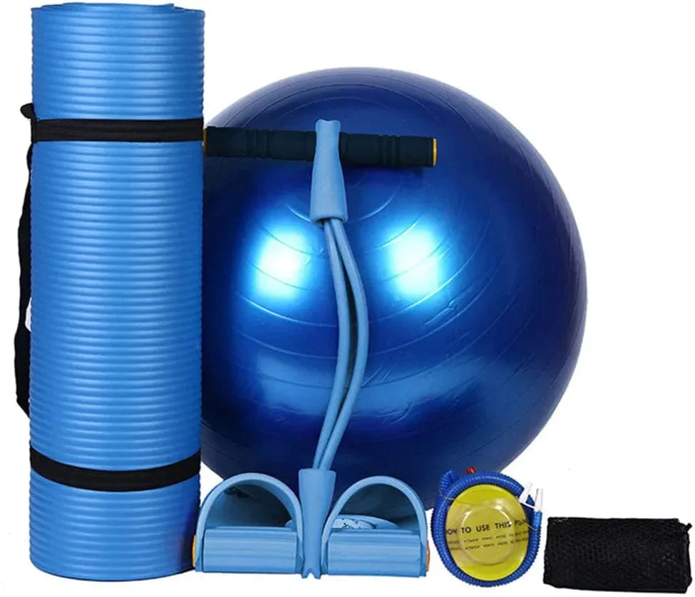 LTLCLZ 3Pcs Sports Fitness Yoga Ball Set Includes Pilates Balance Gym Exercise Yoga Ball 10Mm Yoga Mat Pedal Ttension Rope