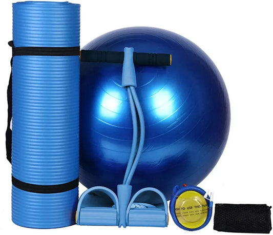 LTLCLZ 3Pcs Sports Fitness Yoga Ball Set Includes Pilates Balance Gym Exercise Yoga Ball 10Mm Yoga Mat Pedal Ttension Rope
