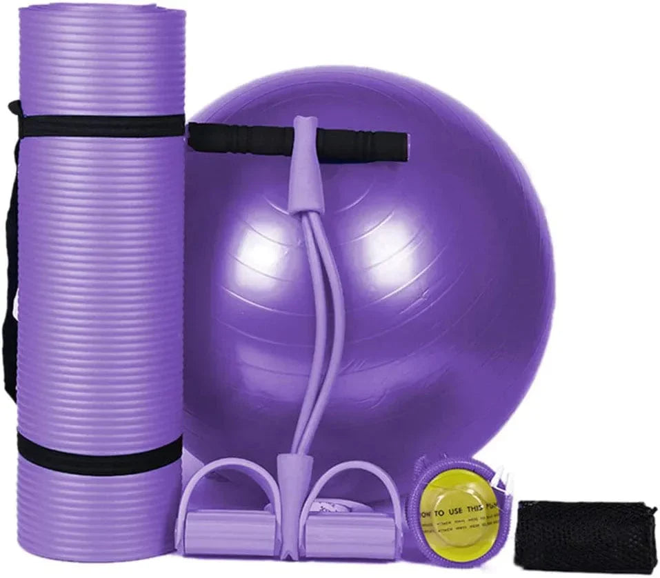 LTLCLZ 3Pcs Sports Fitness Yoga Ball Set Includes Pilates Balance Gym Exercise Yoga Ball 10Mm Yoga Mat Pedal Ttension Rope