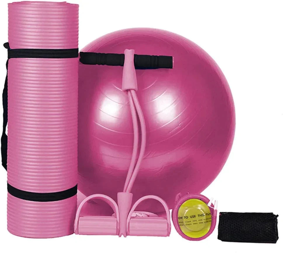 LTLCLZ 3Pcs Sports Fitness Yoga Ball Set Includes Pilates Balance Gym Exercise Yoga Ball 10Mm Yoga Mat Pedal Ttension Rope