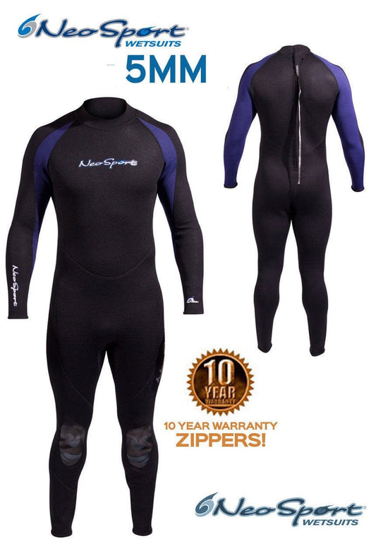 Neosport Wetsuits Men'S Premium Neoprene 5Mm Full Suit, Blue Trim, X-Large - Diving, Snorkeling & Wakeboarding