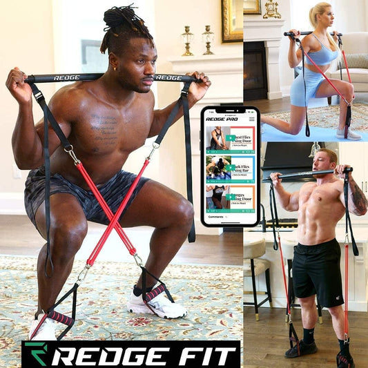 The Original Redge Portable Gym Machine with Extra Resistance Bands I Resistance Bands for Beginners to Elite Athletes I Collapsible Resistance Bar I (Upgraded Version)