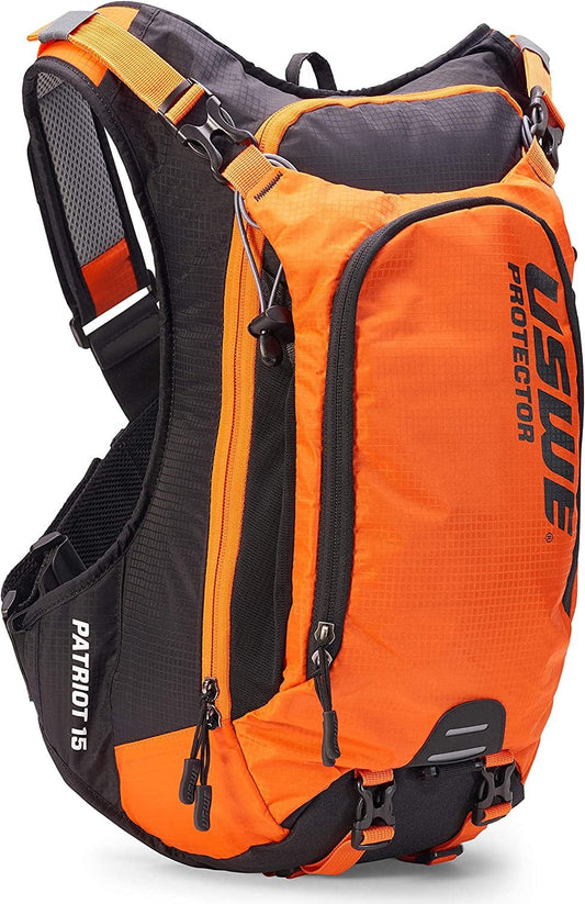 USWE Patriot 15L Hydration Backpack with Back Protector, Water Bladder Compatible, Bounce Free Backpack for MTB, Dirt Bike, Enduro, Moto & More, Orange/Black