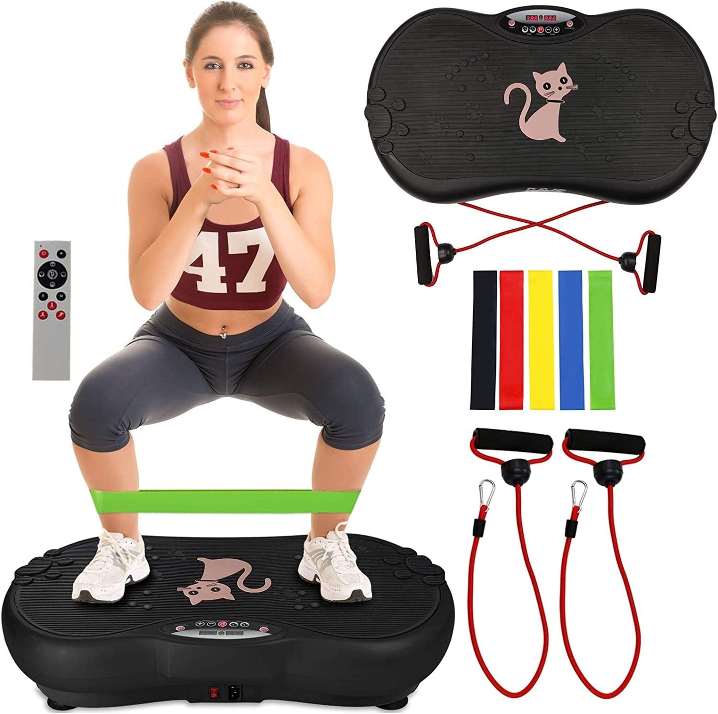 Vibration Plate Exercise Machine Whole Body Workout Machine Vibration Fitness Platform Machine Home Training Equipment with Resistance Bands, Remote Control