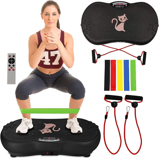 Vibration Plate Exercise Machine Whole Body Workout Machine Vibration Fitness Platform Machine Home Training Equipment with Resistance Bands, Remote Control