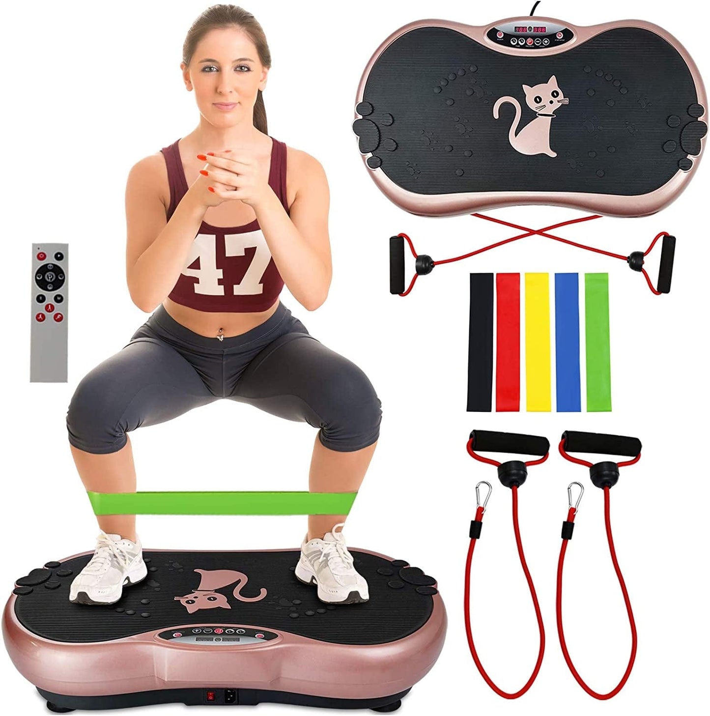 Vibration Plate Exercise Machine Whole Body Workout Machine Vibration Fitness Platform Machine Home Training Equipment with Resistance Bands, Remote Control
