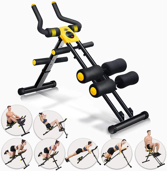 Viggio Foldable Core Abdominal Trainers with Digital Display, Ab Machine with 5 Different Levels, Multifunction Home Gym Equipment for Leg and Arm Exercises, Yellow