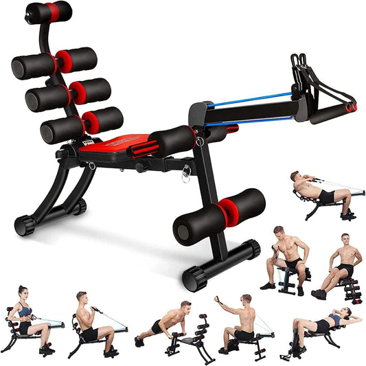 Viggio Multifunctional Workout Chair, Ab Machine Exercise Equipment, Waist Trainer for Women & Men, 22-In-1 Fitness Machines with Resistance Bands, Adjustable Rowing Machine for Home Gym