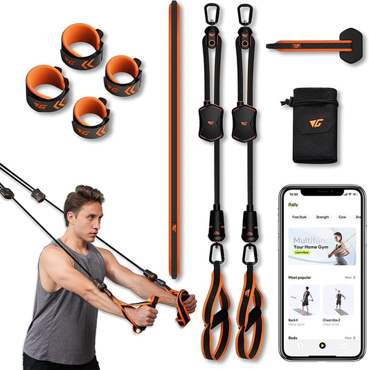 Wegym Resistance Bands with Handles, Smart APP Connection All-In-One Fitness Trainer, Portable Home Gym System Full-Body Workout Adjustable Resistance Straps Set with Online Workout Guide Course