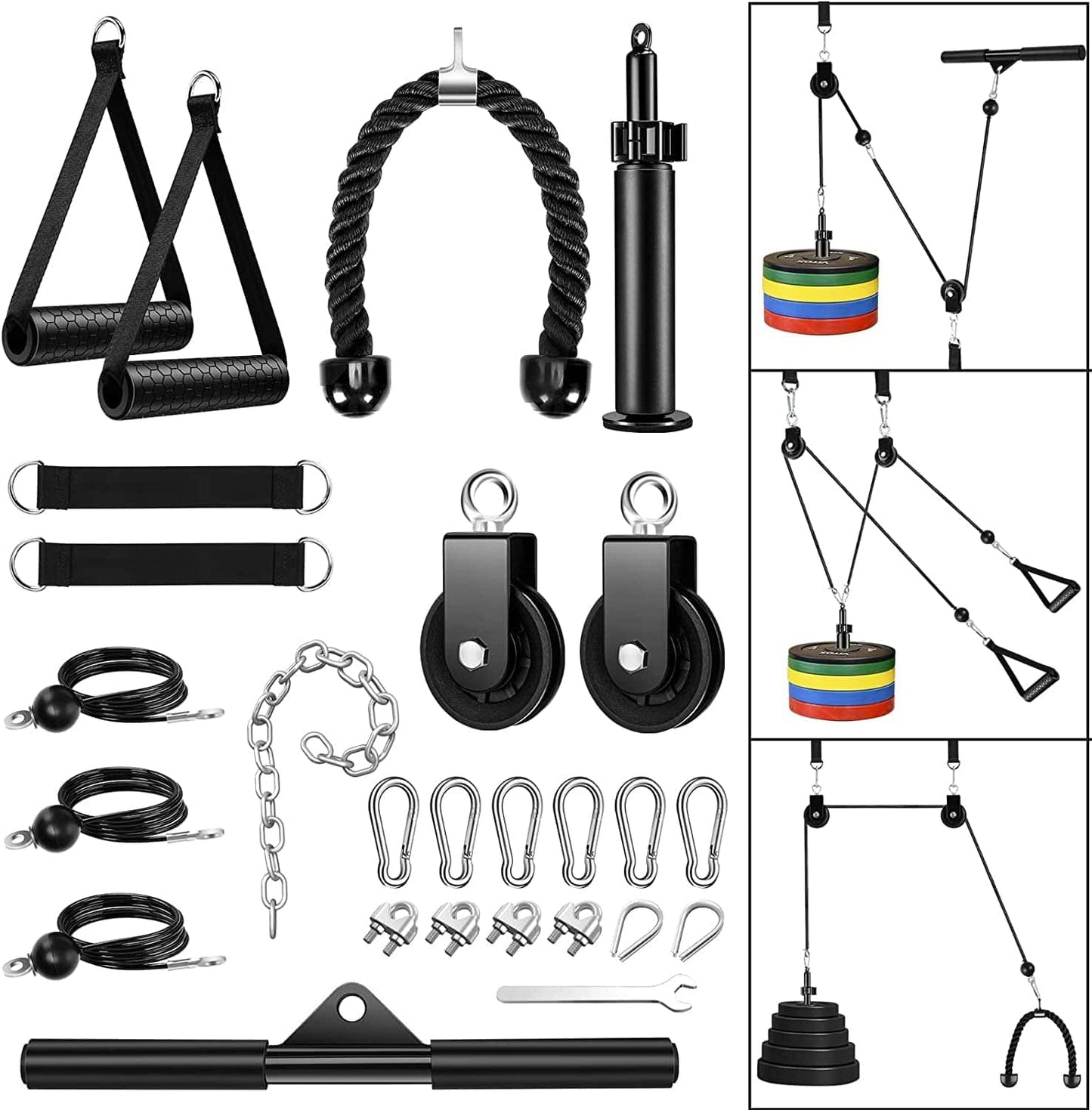 Weight Cable Pulley System Gym, DIY Home Gym Fitness Pulley Cable Machine Attachment System, Upgrade Lat Pull down Cable Pully Attachments for Biceps Curl, Tricep, Back, Forearm, Shoulder Workouts