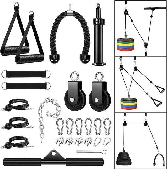 Weight Cable Pulley System Gym, DIY Home Gym Fitness Pulley Cable Machine Attachment System, Upgrade Lat Pull down Cable Pully Attachments for Biceps Curl, Tricep, Back, Forearm, Shoulder Workouts