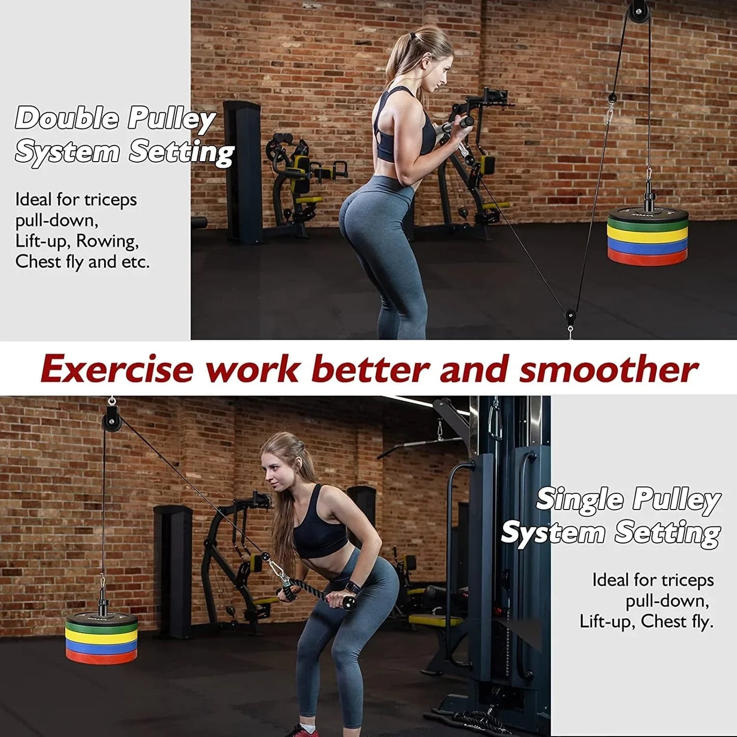 Weight Cable Pulley System Gym, DIY Home Gym Fitness Pulley Cable Machine Attachment System, Upgrade Lat Pull down Cable Pully Attachments for Biceps Curl, Tricep, Back, Forearm, Shoulder Workouts