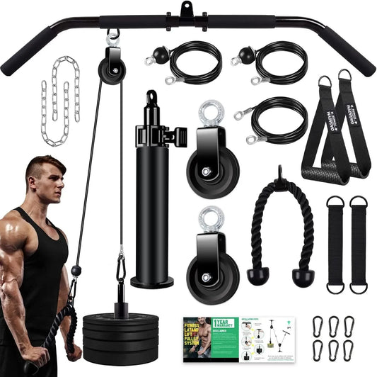 Weight Cable Pulley System Gym, Upgraded Cable Pulley Attachments for Gym LAT Pull Down, Biceps Curl, Tricep, Arm Workouts - Weight Pulley System Home Gym Add on Equipment