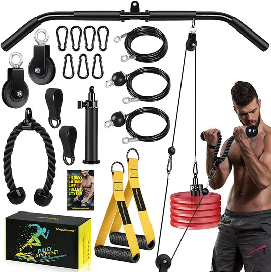 Weight Cable Pulley System Gym - Upgraded LAT Pull down Machine Accessories, LAT and Lift Cable Pulley Attachments for Home Gym Equipment, Crossover Clip Chest, Tricep Pull Down, Biceps Curl Workout