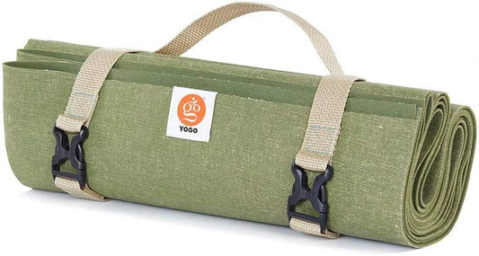 Yogo Ultra Folding Yoga Mat (Long and Wide) with Attached Straps, for Travel and Adventure, Non-Slip Premium Plant Rubber, Hygeinic and Eco-Friendly No PVC